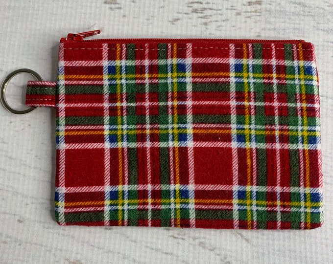 Christmas Plaid  - Cotton FLANNEL - Coin Purse - Keychain - Wallet - Key Fob - Key Ring - Tartan - Holiday