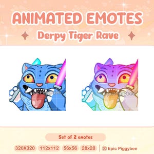KPDH Derpy Tiger Rave Animated Emote for Twitch Discord | Tiger Cat party Dance Emote Cute Kawaii Kpop Demon Hunter Hype Funny Stream Alert