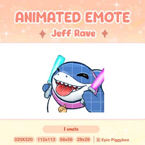 Jeff the Shark Rave Animated Emote for Twitch Discord | Jeff Emote | Cute Kawaii Shark Stream Rival Party Dance Meme Funny Stream Alert Fish