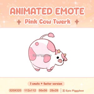 Geanimeerde emote roze koe Twerk voor Twitch Discord | Schattige milkbootyshake | Badge | Kawaii Butt Bum Wiggle Dance Funny Stream Alert Meme Hype