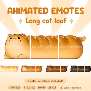 ¡Emoticono animado de pan de gato largo para Twitch Discord y más! / Lindos gatitos de pastelería / Ícono de transmisión de gatito divertido kawaii / Maullido gordo perezoso