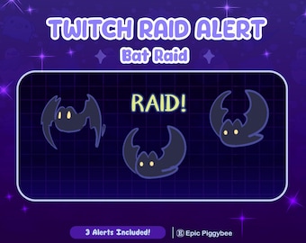 Bat Raid-melding voor Twitch-streaming | Schattige vleermuis vliegt Spin | Grappige stream-overlay Lo-fi Aesthetic Party Rave |  Kawaii Halloween-vleermuisvampier