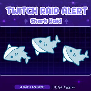 Shark Raid Alert for Twitch Streaming | Cute Shark Fish Jump | Funny Stream Overlay Lo-fi Aesthetic Party Rave |  Kawaii  Ocean Water Sushi
