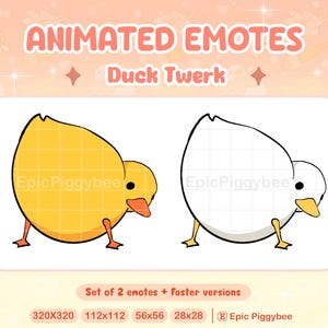 Animerad Duck Twerk-emote för Twitch Discord | Söt vit anka, gul anka, rumpa skakar | Tjej med stor rumpa, rumpa vickar | Rolig stream-alert-meme