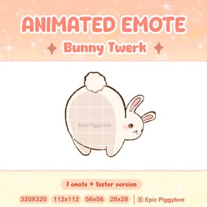 Geanimeerde emote Bunny Twerk voor Twitch Discord | Schattige buitshake met wit konijn | Badge | Kawaii Butt Bum Wiggle Dance Funny Stream Alert Meme
