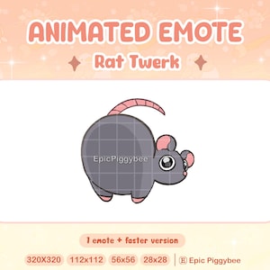 Emote animata di Rat Twerk per Twitch Discord / Carino e kawaii Topolino che scuote il sedere / Danza spettrale del ratto squishy / Divertente meme di avviso di streaming
