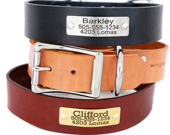 Personalized Leather Dog Collar | Engraved Name Dog Collar 1.5 Inch Wide Leather Dog Collar with Engraved Riveted Nameplate | Big Dog Collar