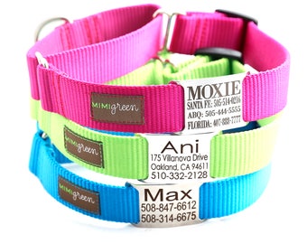 Collar de perro Martingale - Collar de perro con placa de identificación personalizado con 25 colores de nailon para elegir -- Collar de perro Martingale sin hebilla