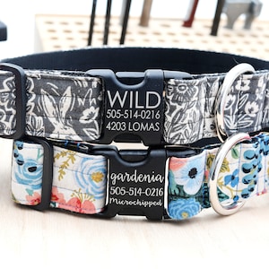 WILDWOOD of GARDEN PARTY canvas brede hondenhalsband | Kraag van 1,5 inch | Halsband groot ras | Gegraveerde gespkraag | Rifle Paper Co bloemenprint