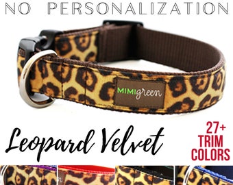 Leopard Velvet Dog Collar - 27 Color Backings to Choose From - No Engraving or Personalization - Plain Buckle Collar - Cheetah Print Collar