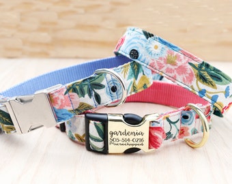 Collar floral para perro GARDEN PARTY - Diseño botánico dulce y caprichoso - Collar personalizado - Collar con hebilla grabada personalizada - Rifle Paper Co.
