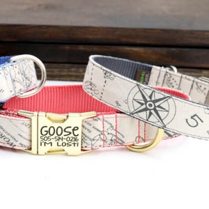 JOURNEY vintage kaart canvas hondenhalsband | Nautische hondenhalsband met retroprint | Aangepaste kraag | Gepersonaliseerde hondenhalsband met gesp