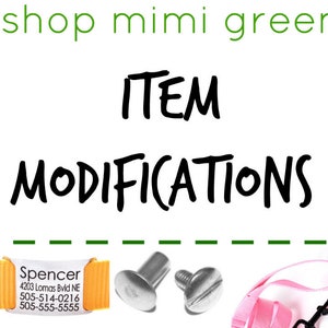 Mimi Green Collar / Item Modifications - Martingales, All Metal Buckles, Chicago Screws, Embroidery, etc.
