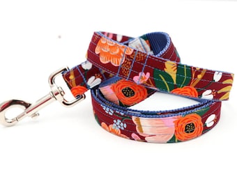 LIVELY WINE Floral Dog Leash - 4', 5' or 6' - Bold Poppy Botanical Pattern - Cute Dog Lead - Strong Leash - Rifle Paper Co