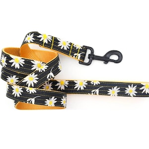 Correa para perro con estampado floral de margaritas negras, 1,2 m, 1,5 m o 1,8 m, con estampado bohemio de flores silvestres de los años 90, correa colorida para perro, correa resistente para mascotas
