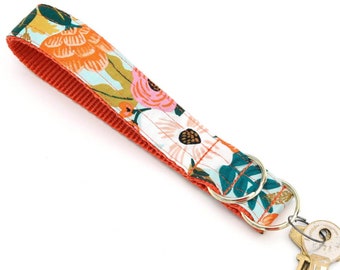 Llavero estampado LIVELY MINT / Llavero de tela Rifle Paper Co. / Llavero de pulsera / Llavero floral que combina con tu perro / Llavero con flores de amapola y magnolia