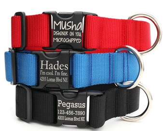 1.5" Inch Black Plastic Wide Nylon Dog Collar | Large Breed Collar | Engraved Buckle Collar | Big Dog Collar | Greyhound Collar Personalized