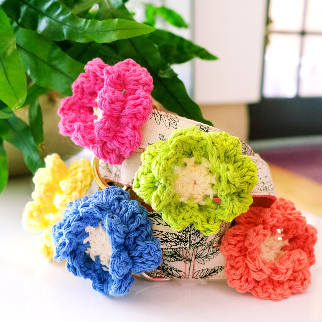 Dog Collar Flower Hand Crochet Accessory Hand Crocheted Dog Collar