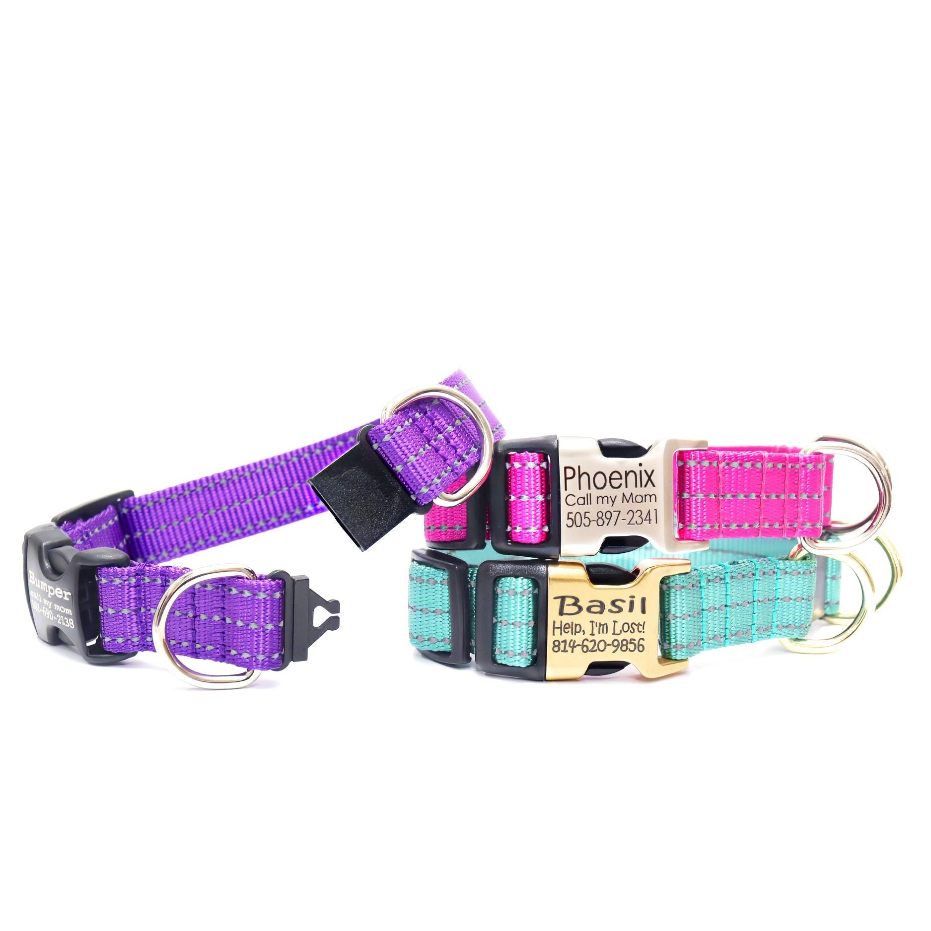 Reflective Breakaway Dog Collar: Personalized Engraved Buckle, USA Made