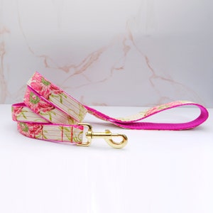 AUDREY Vibrant Pink Floral Cotton Dog Leash Voile - Cute Girl Dog Lead -  Fabric Dog Leash - Magnolia Dog Leash - 4&#39;, 5&#39; or 6&#39;