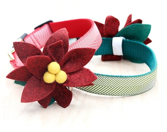 POINSETTIA Dog Collar Flower - Felt - Holiday Dog Collar Flower - Removable - Christmas dog accessory - 3 Colors - Dog Collar Flower