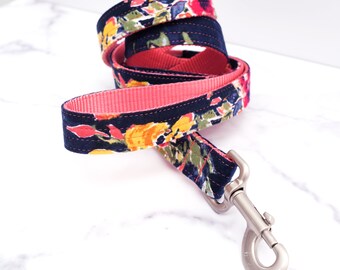 MAIZIE Floral Flannel Dog Leash - 4', 5' or 6' - Fall Dog Leash - Floral Dog Lead - Strong Flannel Leash