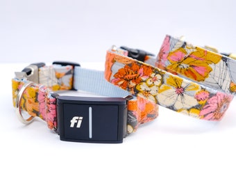 Fi Compatible Collar | Series 3 | AUTUMN Flannel Dog Collar | Floral Fi Collar | GPS Tracker Band | Personalized Engraved ID