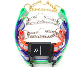Collar reflectante impermeable de biotano con martingala para perros - Compatible con FI con lengüetas - Serie 2 o 3/3+
