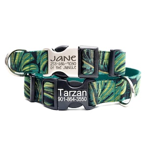 Jungle Engraved Buckle Dog Collar - Monstera Print Dog Collar - Personalized with Your Dogs Name - Rifle Paper Co