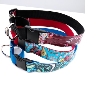 1.5 Inch WIDE MARTINGALE Laminated Cotton Patterned Dog Collar | Large Breed Collar | Engraved Buckle Collar | Big Dog | Water Resistant