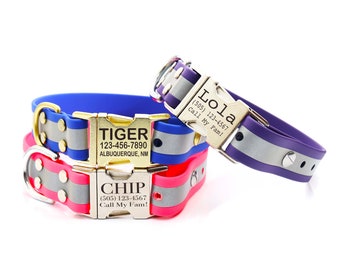 Collar reflectante mate para perros — Collar impermeable personalizado para perros — Hebilla de liberación lateral - ¡8 colores Biothane! - Collar de seguridad - Collar de identificación para perros