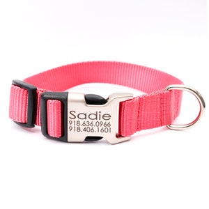 Lasergraviertes personalisiertes Hundehalsband 27 Nylon Farben Auswahlmöglichkeiten Anhänger mit Monogramm Schnalle Hundehalsband mit Namen Bild 3