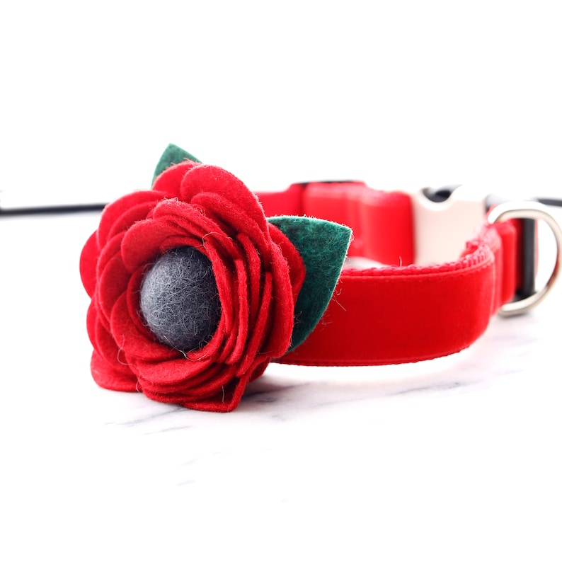 Red Poppy Dog Collar Flower Wool Felt Cute Dog Collar Etsy