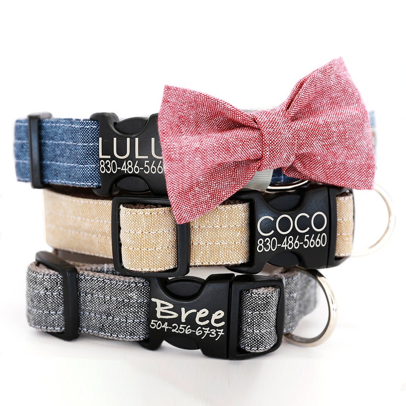 Personalized Bow Tie Dog Collar With Laser Etched Plastic Etsy
