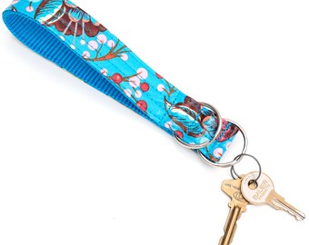 Llavero Bloom / Tela de algodón laminada / Llavero de muñeca / Llavero floral que combina con tu perro / Lindo llavero azul