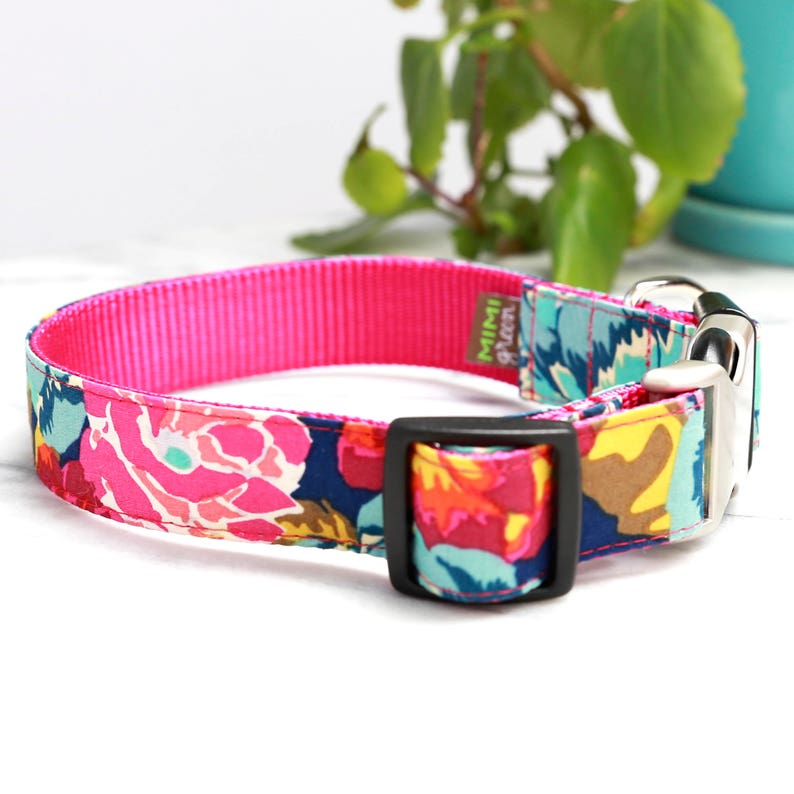 Floral Custom Dog Collar ELLA Personalized Laser Engraved Buckle Dog Collar With Name 4 Colors USA Handmade Flowers Girly Dog Collar image 5