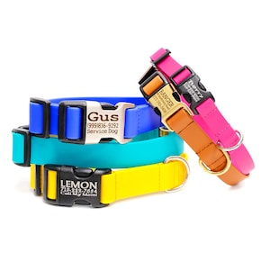 Collar de biotano impermeable con hebilla grabada para perro: personalizado, 20 colores