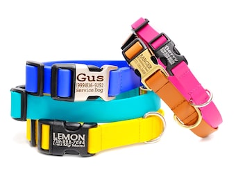 Engraved Buckle Waterproof Biothane Dog Collar: Sewn, Personalized, 20 Colors