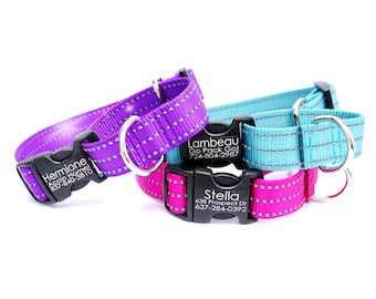 Reflective MARTINGALE Personalized Dog Collar - with Laser Engraved Buckle - 11 Colors to Choose From - Safety Dog ID Tag Monogram Collar