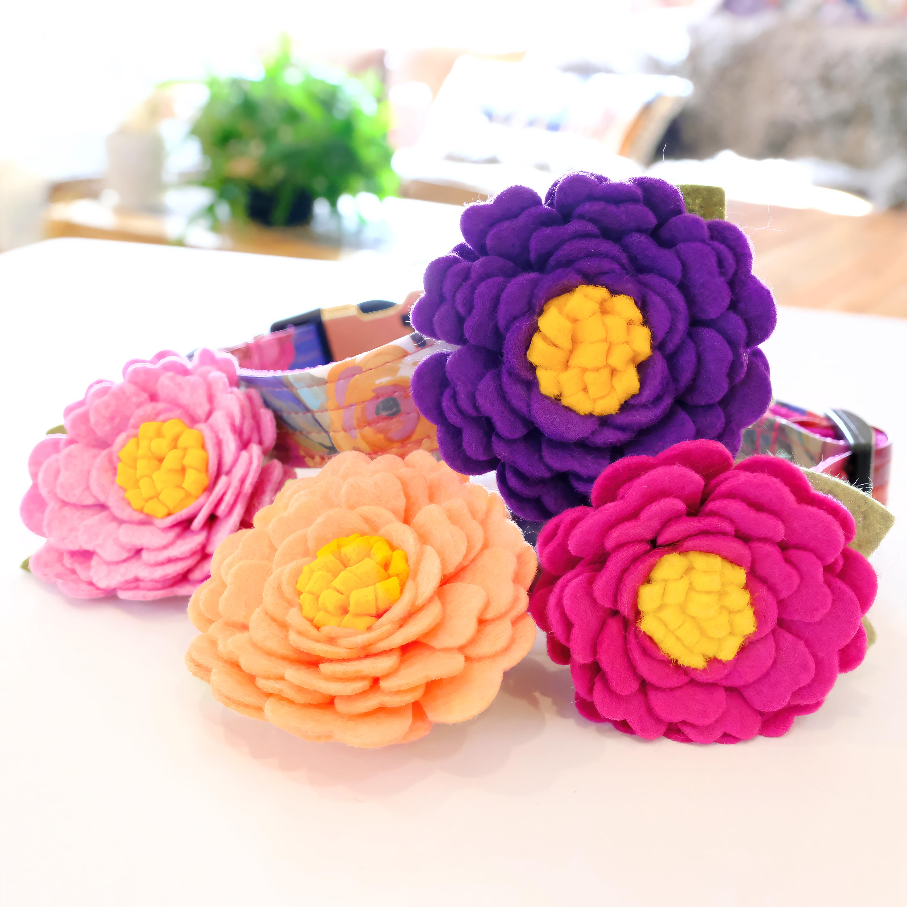 Peony Dog Collar Flower: Wool Felt Party Pet Accessory