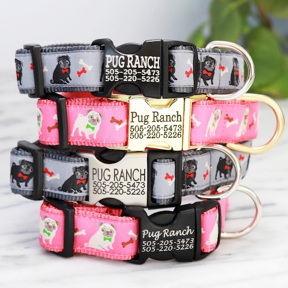 Pug Dog Collar Personalized Engraved Dog Collar Collar for Etsy
