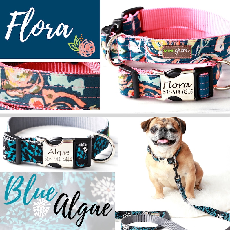 Personalized Laser Engraved Buckle Dog Collar 10 Boho Cotton Voile styles to choose from image 2
