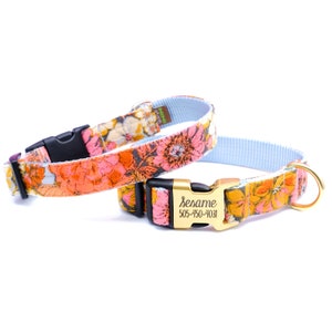 AUTUMN Floral Flannel Dog Collar Engraved Buckle Personalized to Your Dog Cute ID Tag Fall Dog Collar Floral Dog Collar image 1