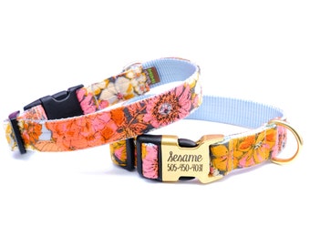 HERBST Floral Flanell Hundehalsband | Gravierte Schnalle personalisiert für Ihren Hund | Niedliche Plakette | Herbst Hundehalsband | Geblümtes Hundehalsband