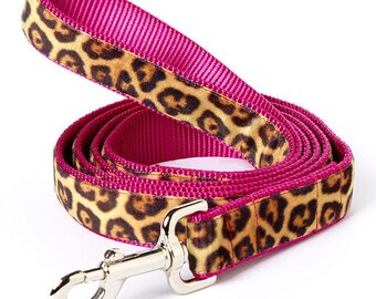 LEOPARD VELVET Dog Leash - 4', 5' or 6' --  8 colors to choose from - Cheetah dog leash - Leopard Print dog leash - Trendy cute dog lead