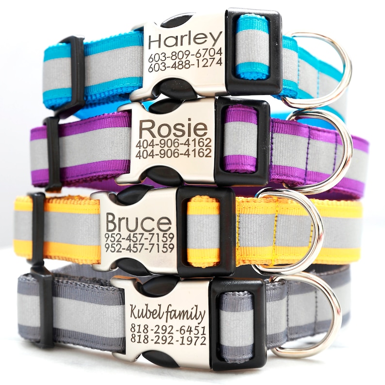 Personalized REFLECTIVE Dog Collar W Laser Engraved Buckle Etsy
