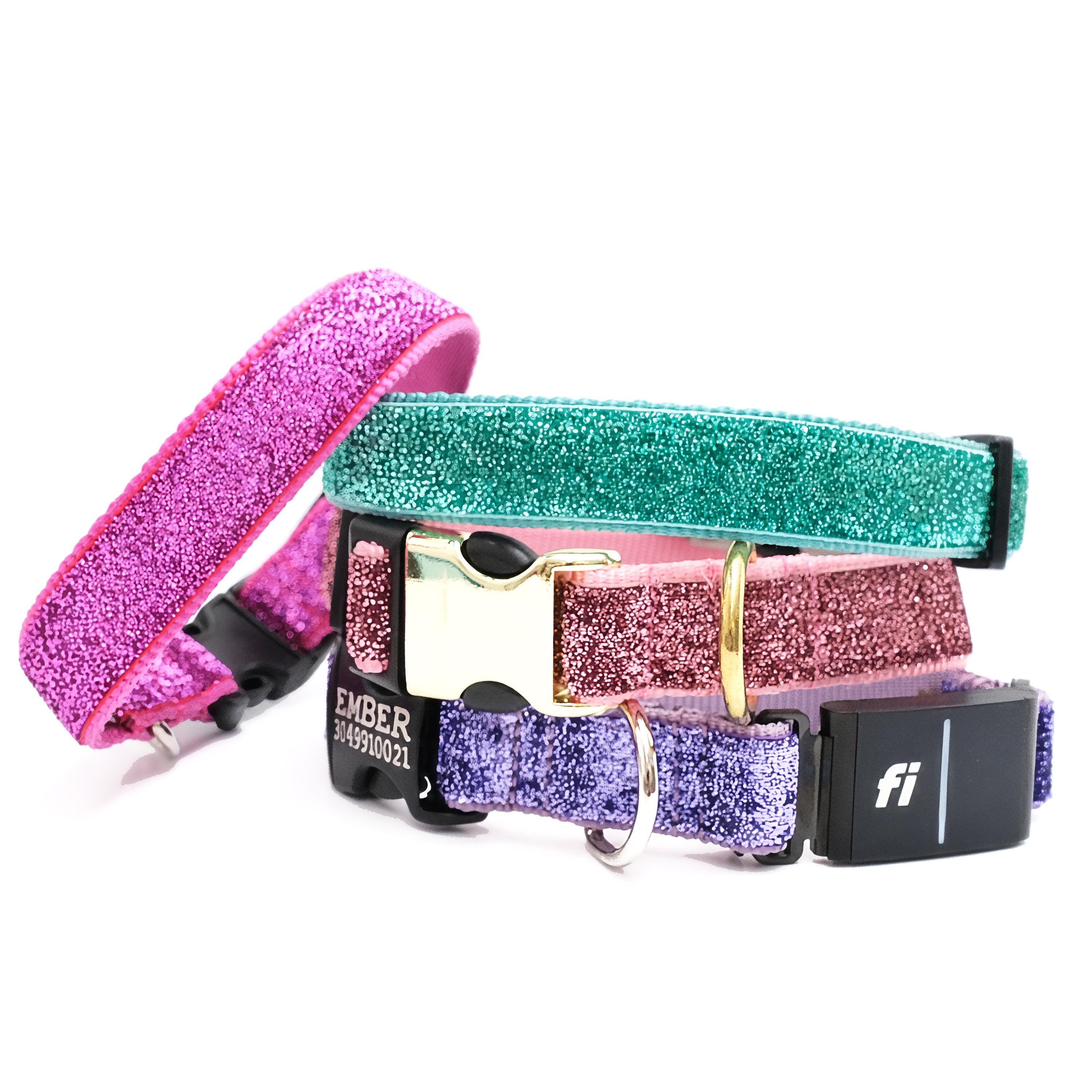 Fi Compatible Sparkly Mermaid Glitter Dog Collar | 8 Colors Sparkle Gps Tracker Band Personalized Engraving Id Series 3/3+