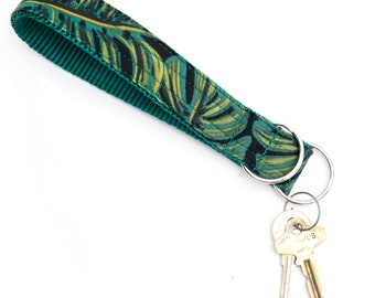 Llavero con estampado de jungla / Rifle Paper Co. Algodón Voile / Llavero de pulsera / Llavero de hoja a juego con tu perro / Lindo llavero personalizado