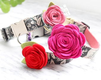 ROSE Dog Collar Flower | Wool Felt Dog Collar Flower Attachment | Removable Pet Collar Accessory | Floral Wedding Dog Accessory