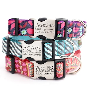 LAMINATED COTTON Dog Collar | Water Resistant Cute Pattern Pet Collar | Personalized Engraved Buckle Collar | Easy to Clean Dog Collar